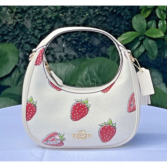 Coach Handbags - Coach Exclusive Carmen Mini Crossbody Bag With Strawberry Print Gold/Chalk